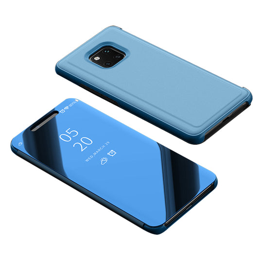 For Huawei Mate 20 Pro View Window Plated Mirror Surface Mobile Phone Leather Stand Case Fingerprint-Free