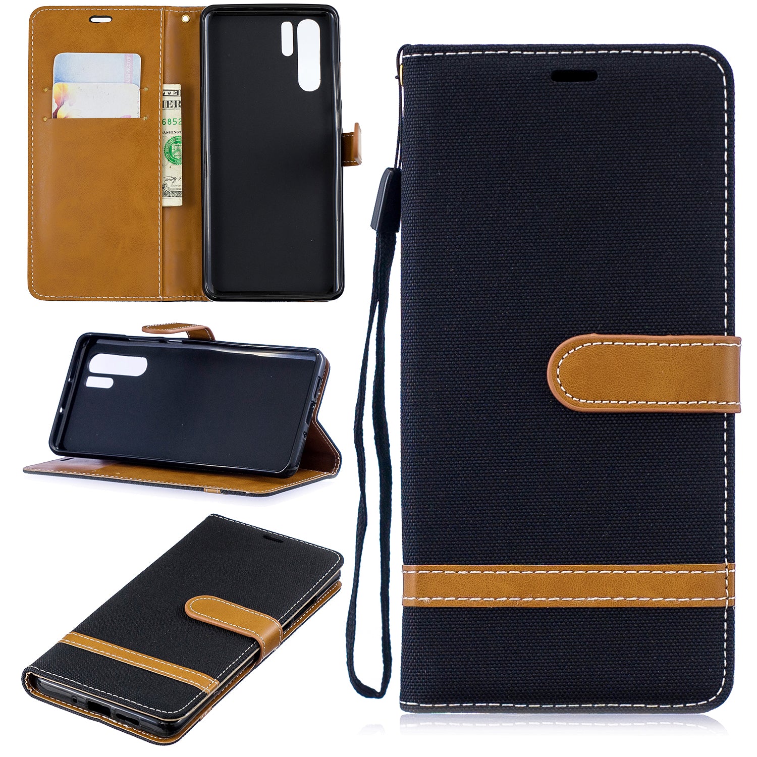 Two-tone Jean Cloth PU Leather Flip Case for Huawei P30 Pro