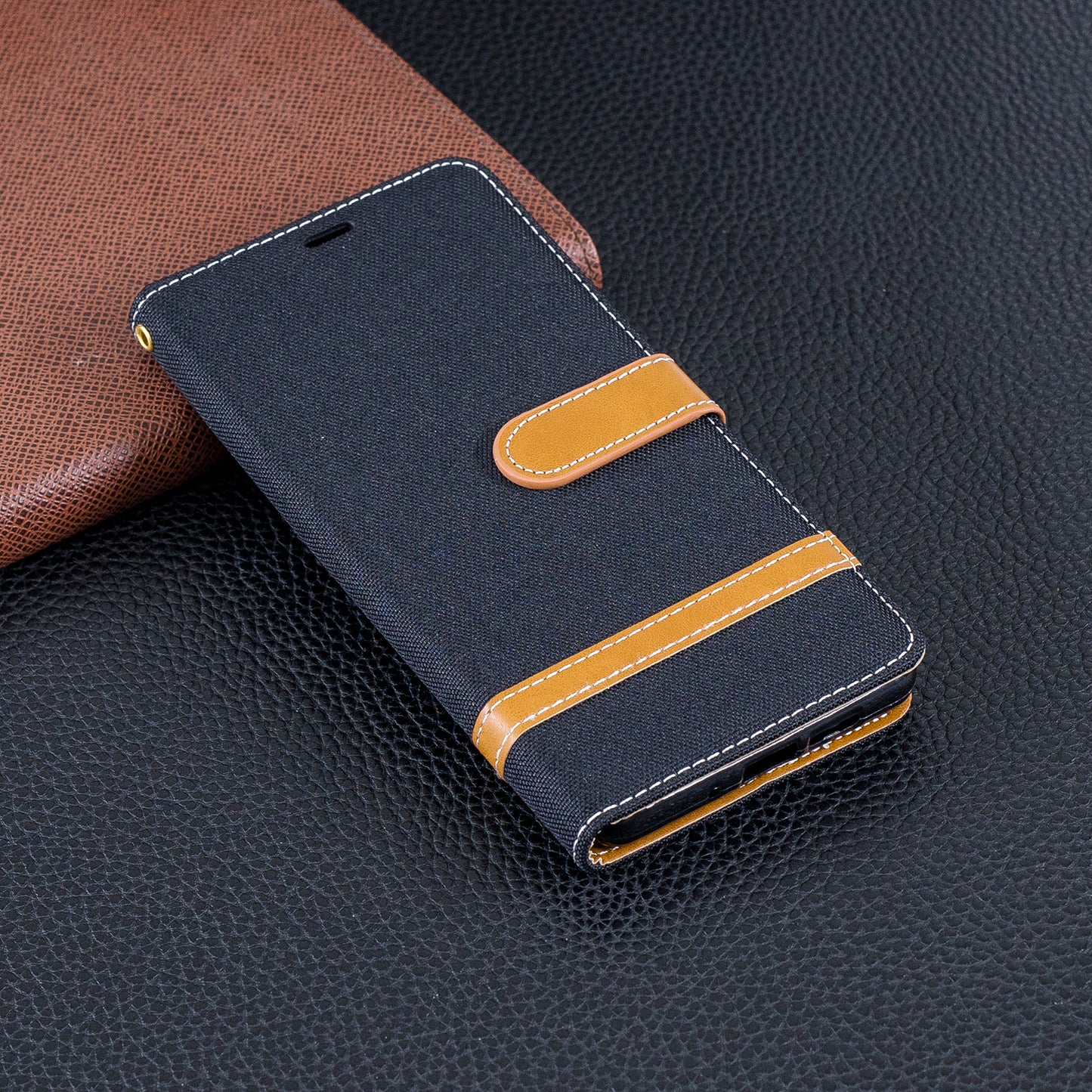 Two-tone Jean Cloth PU Leather Flip Case for Huawei P30 Pro