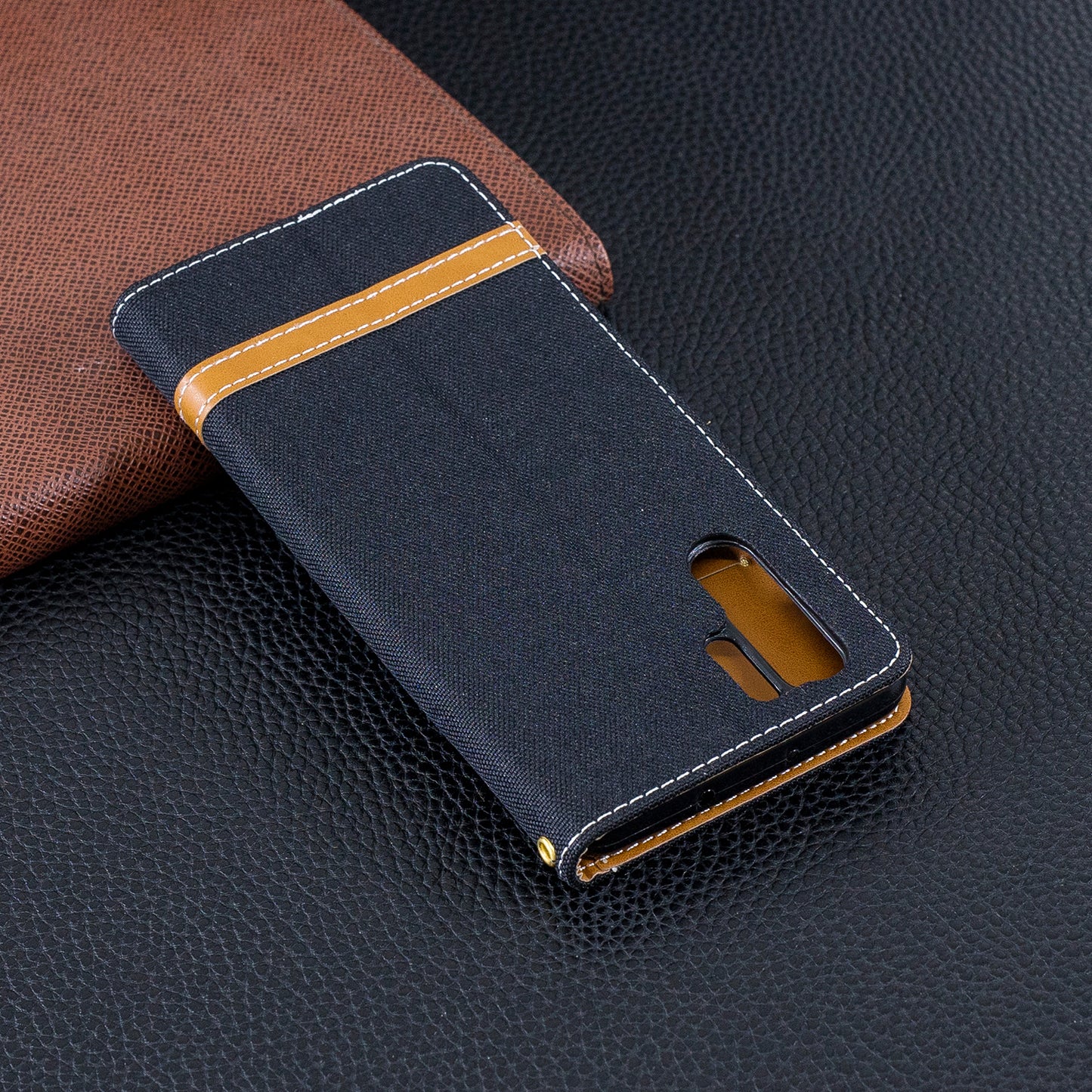 Two-tone Jean Cloth PU Leather Flip Case for Huawei P30 Pro