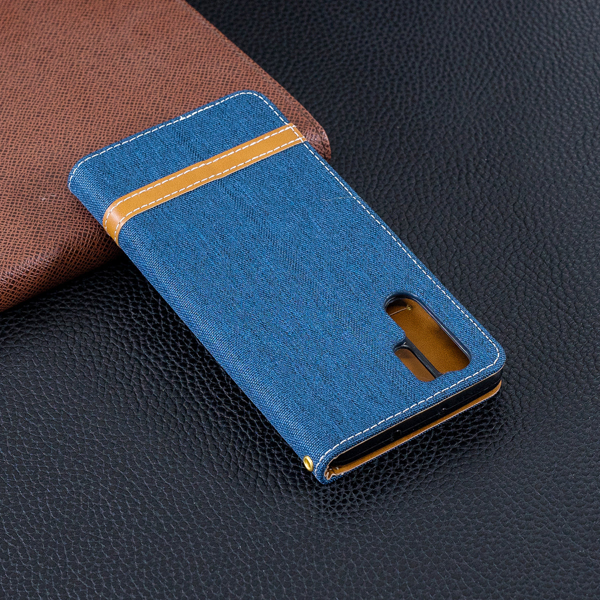 Two-tone Jean Cloth PU Leather Flip Case for Huawei P30 Pro