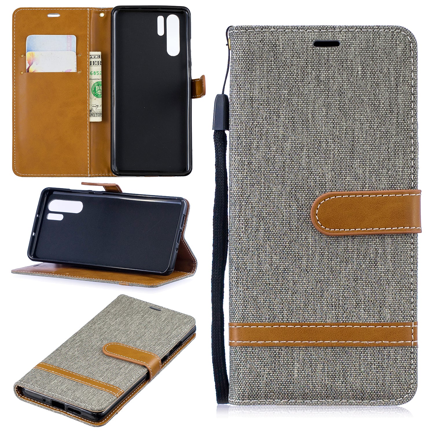 Two-tone Jean Cloth PU Leather Flip Case for Huawei P30 Pro