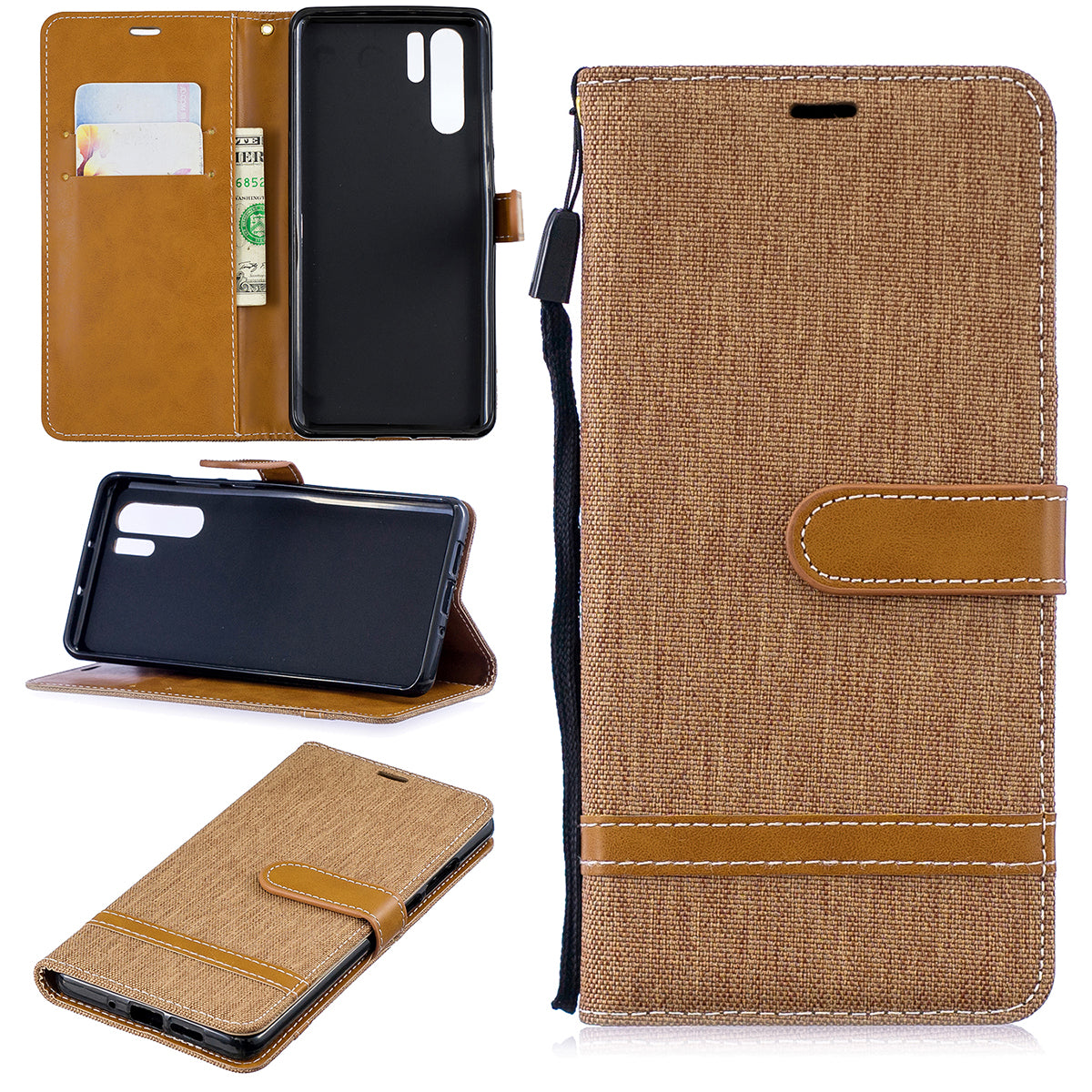Two-tone Jean Cloth PU Leather Flip Case for Huawei P30 Pro