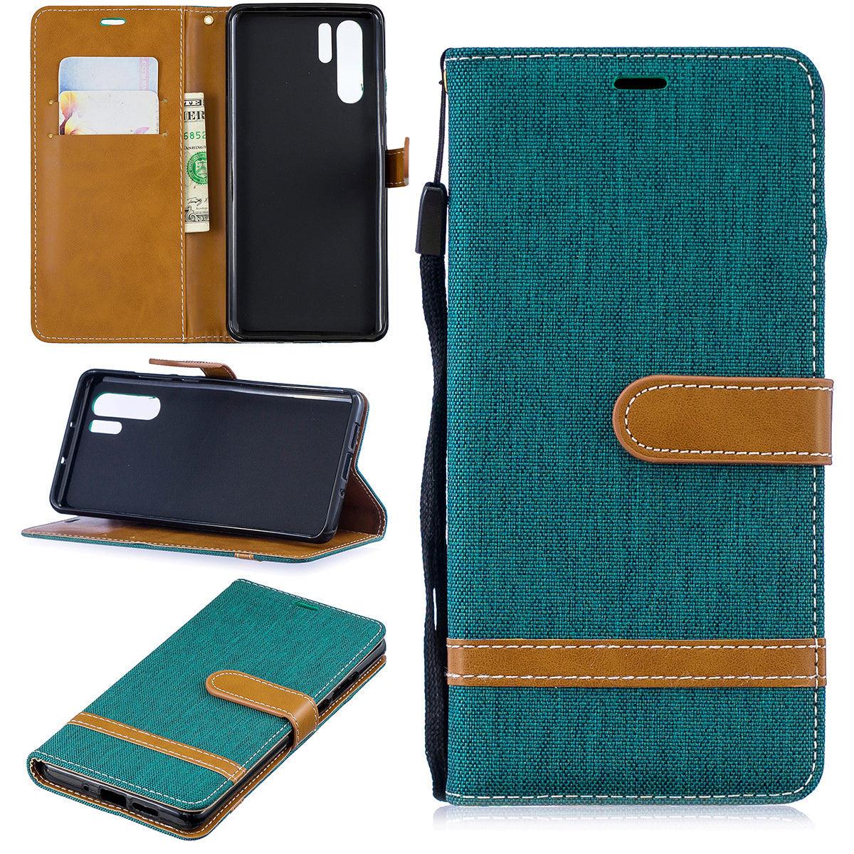 Two-tone Jean Cloth PU Leather Flip Case for Huawei P30 Pro