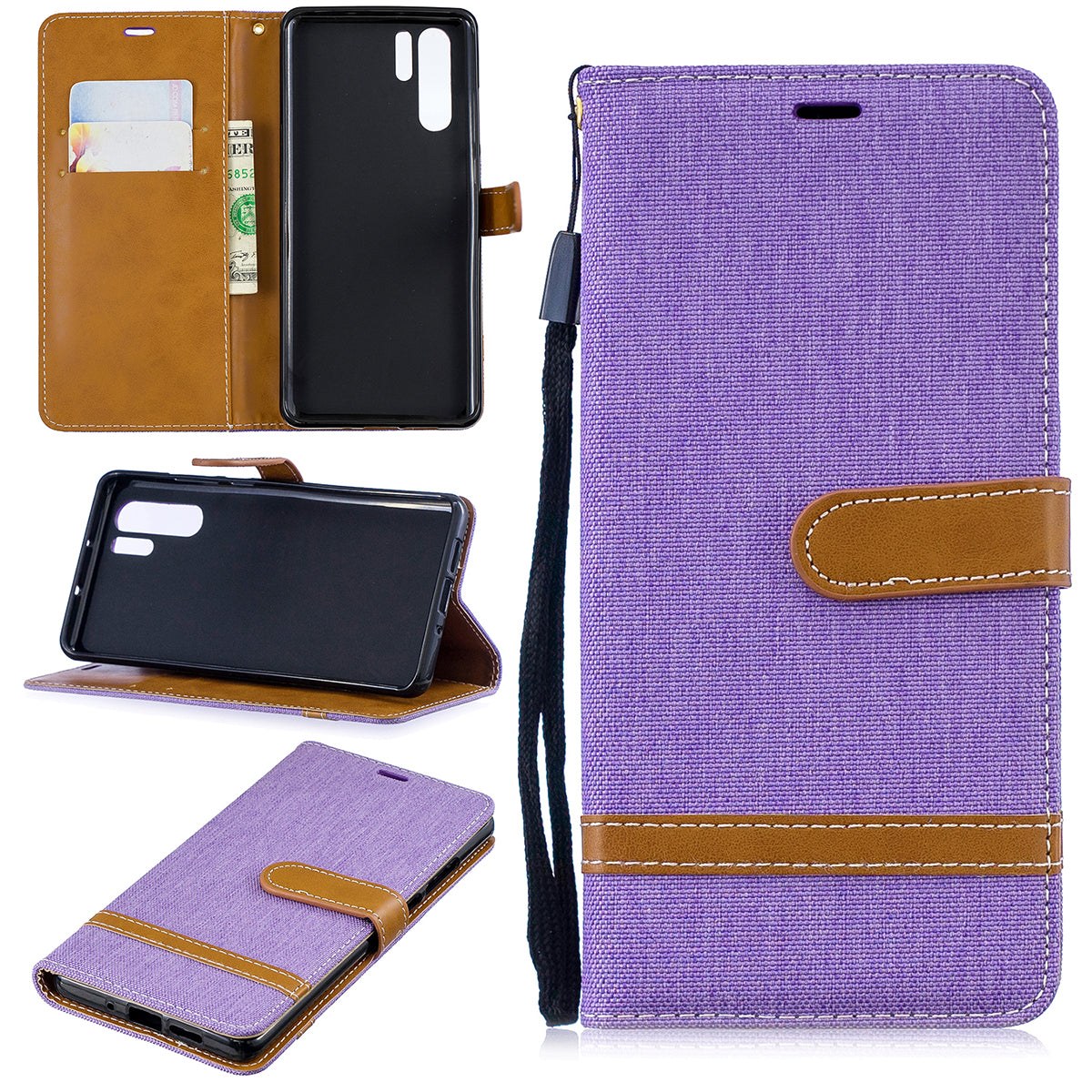Two-tone Jean Cloth PU Leather Flip Case for Huawei P30 Pro
