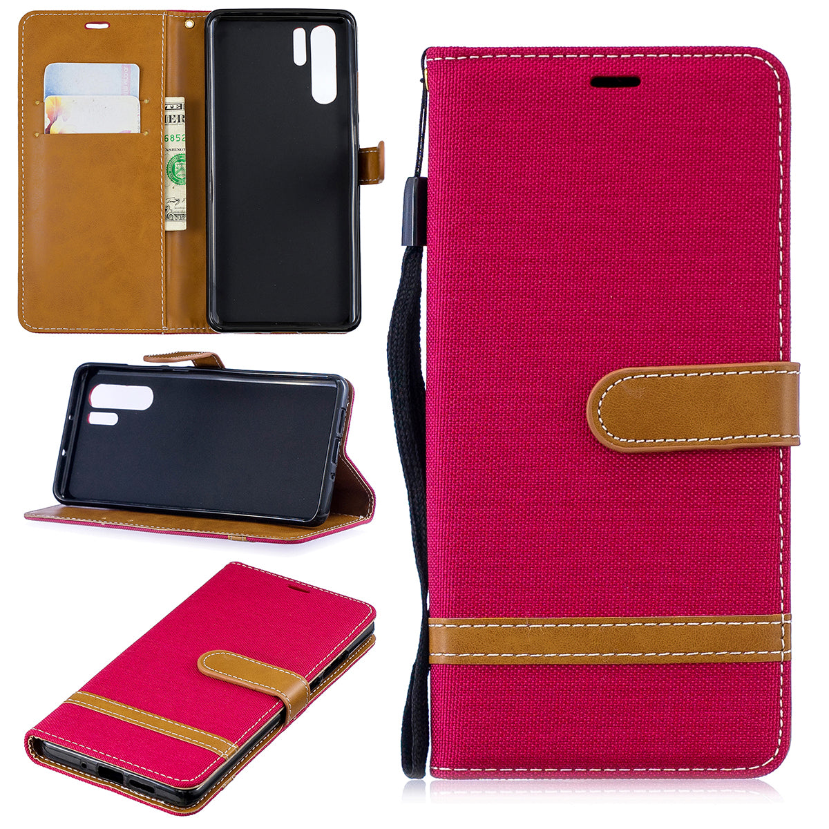 Two-tone Jean Cloth PU Leather Flip Case for Huawei P30 Pro