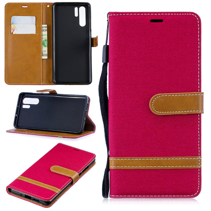 Two-tone Jean Cloth PU Leather Flip Case for Huawei P30 Pro