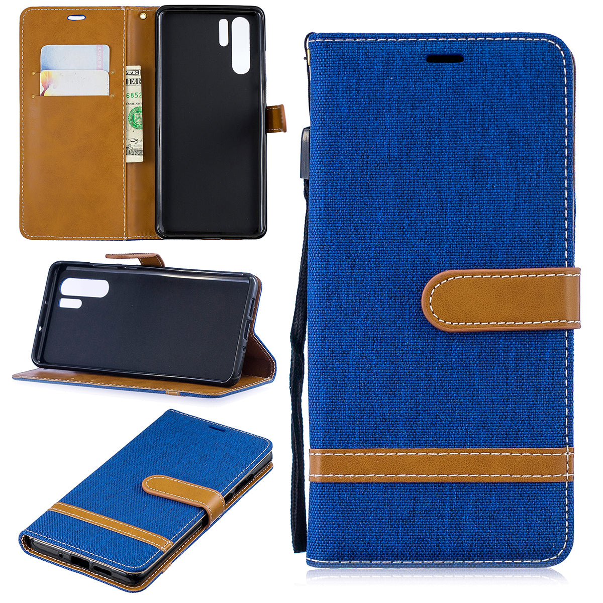 Two-tone Jean Cloth PU Leather Flip Case for Huawei P30 Pro