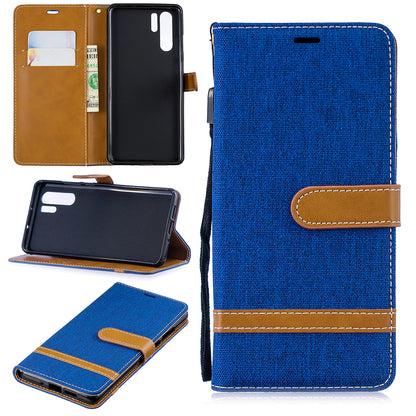 Two-tone Jean Cloth PU Leather Flip Case for Huawei P30 Pro