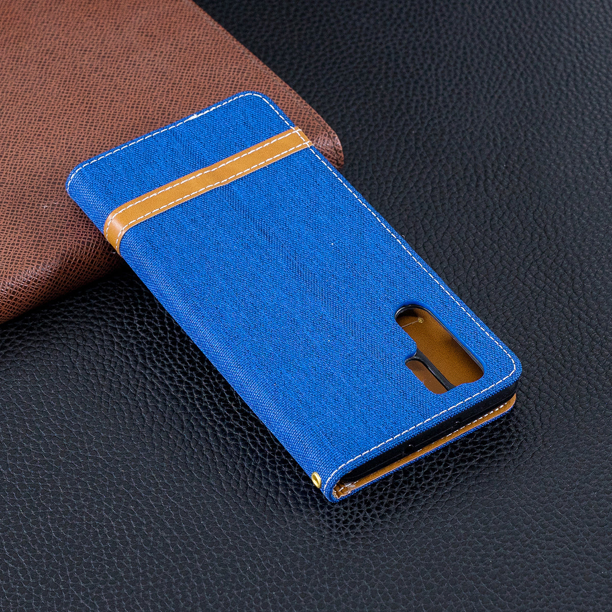 Two-tone Jean Cloth PU Leather Flip Case for Huawei P30 Pro