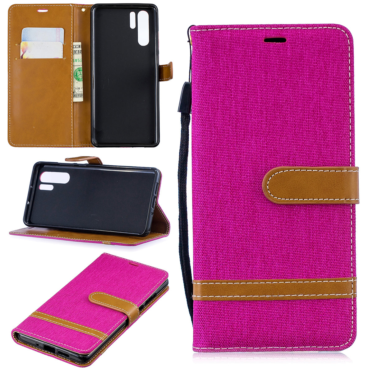 Two-tone Jean Cloth PU Leather Flip Case for Huawei P30 Pro