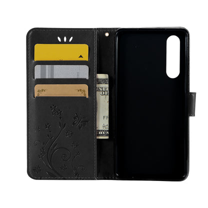 For Huawei P30 Imprint Butterfly Flower Leather Wallet Case with Strap