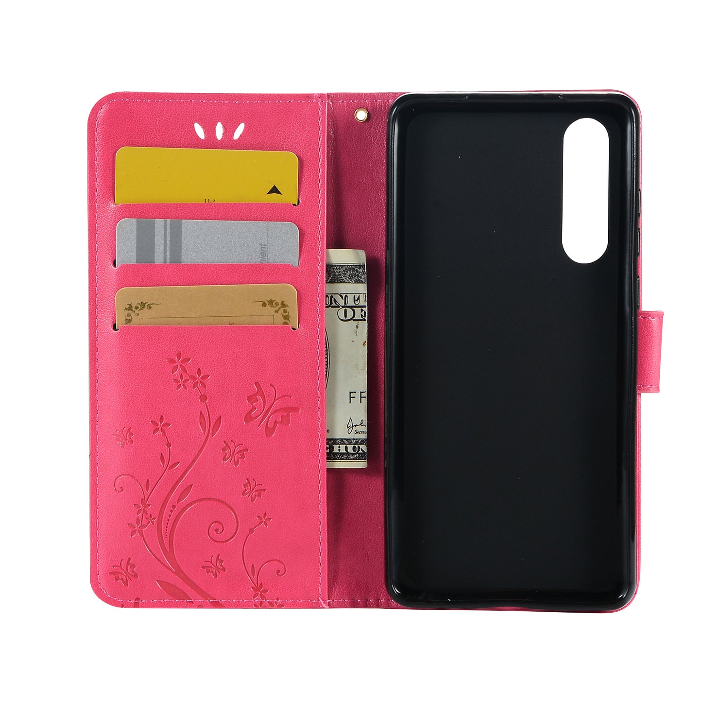 For Huawei P30 Imprint Butterfly Flower Leather Wallet Case with Strap