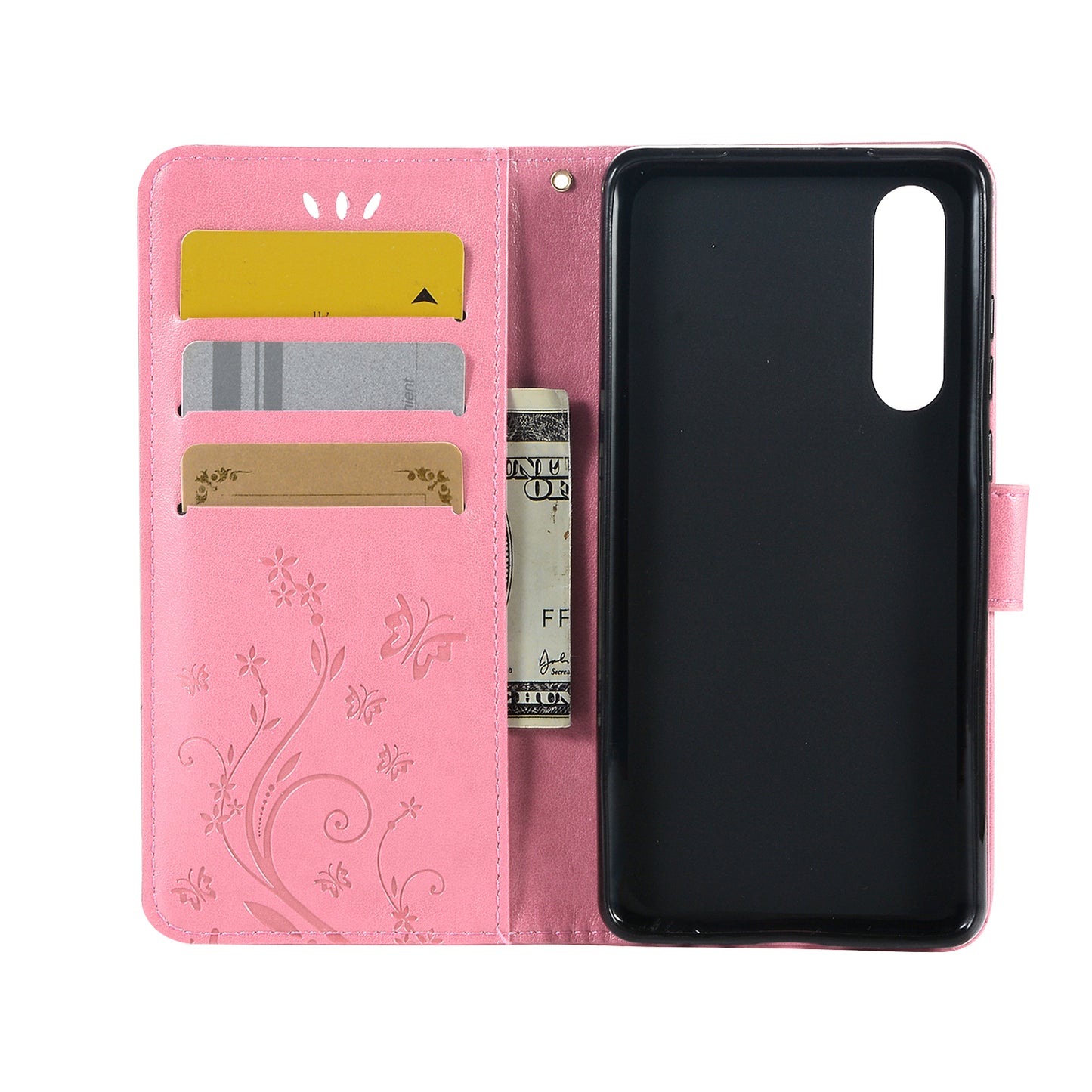For Huawei P30 Imprint Butterfly Flower Leather Wallet Case with Strap