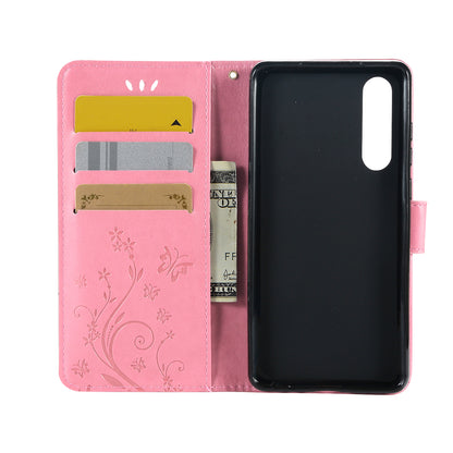 For Huawei P30 Imprint Butterfly Flower Leather Wallet Case with Strap