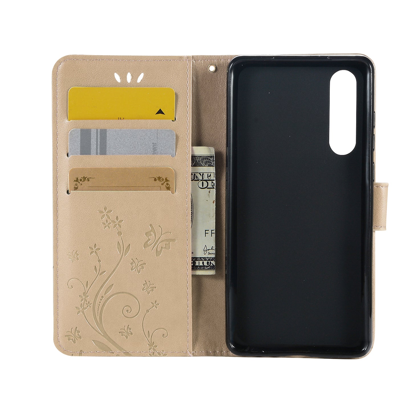 For Huawei P30 Imprint Butterfly Flower Leather Wallet Case with Strap