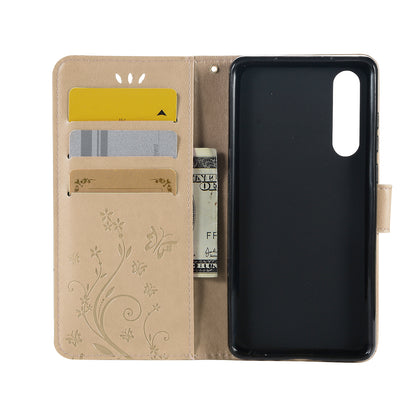 For Huawei P30 Imprint Butterfly Flower Leather Wallet Case with Strap