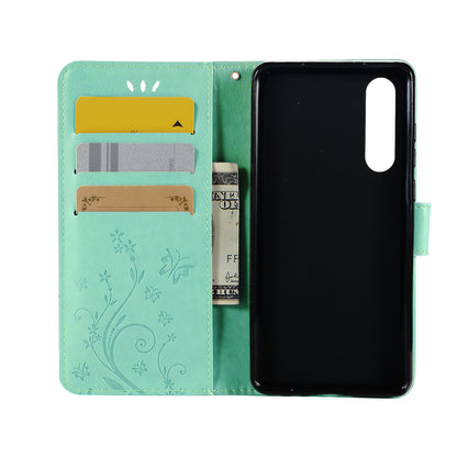 For Huawei P30 Imprint Butterfly Flower Leather Wallet Case with Strap