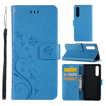 For Huawei P30 Imprint Butterfly Flower Leather Wallet Case with Strap