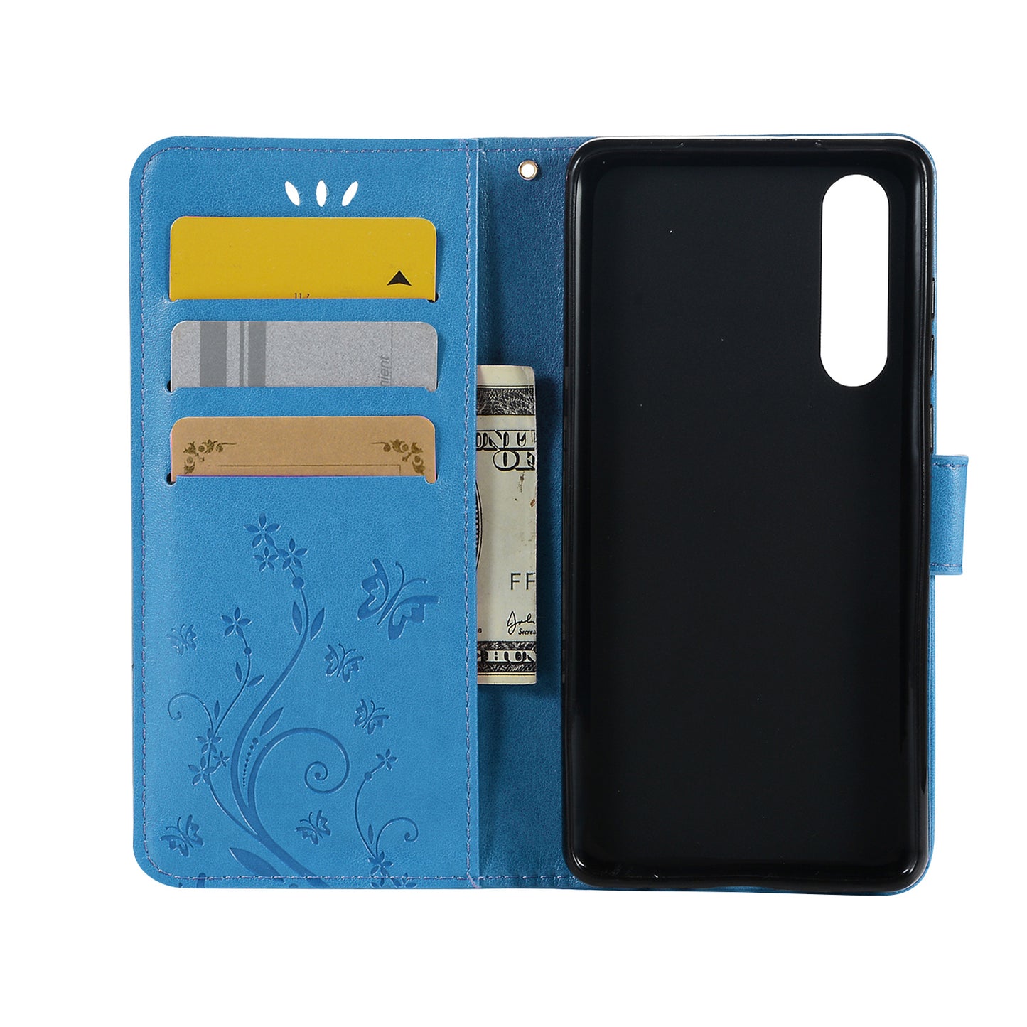 For Huawei P30 Imprint Butterfly Flower Leather Wallet Case with Strap