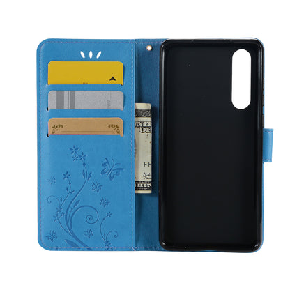 For Huawei P30 Imprint Butterfly Flower Leather Wallet Case with Strap
