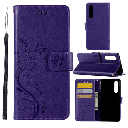 For Huawei P30 Imprint Butterfly Flower Leather Wallet Case with Strap
