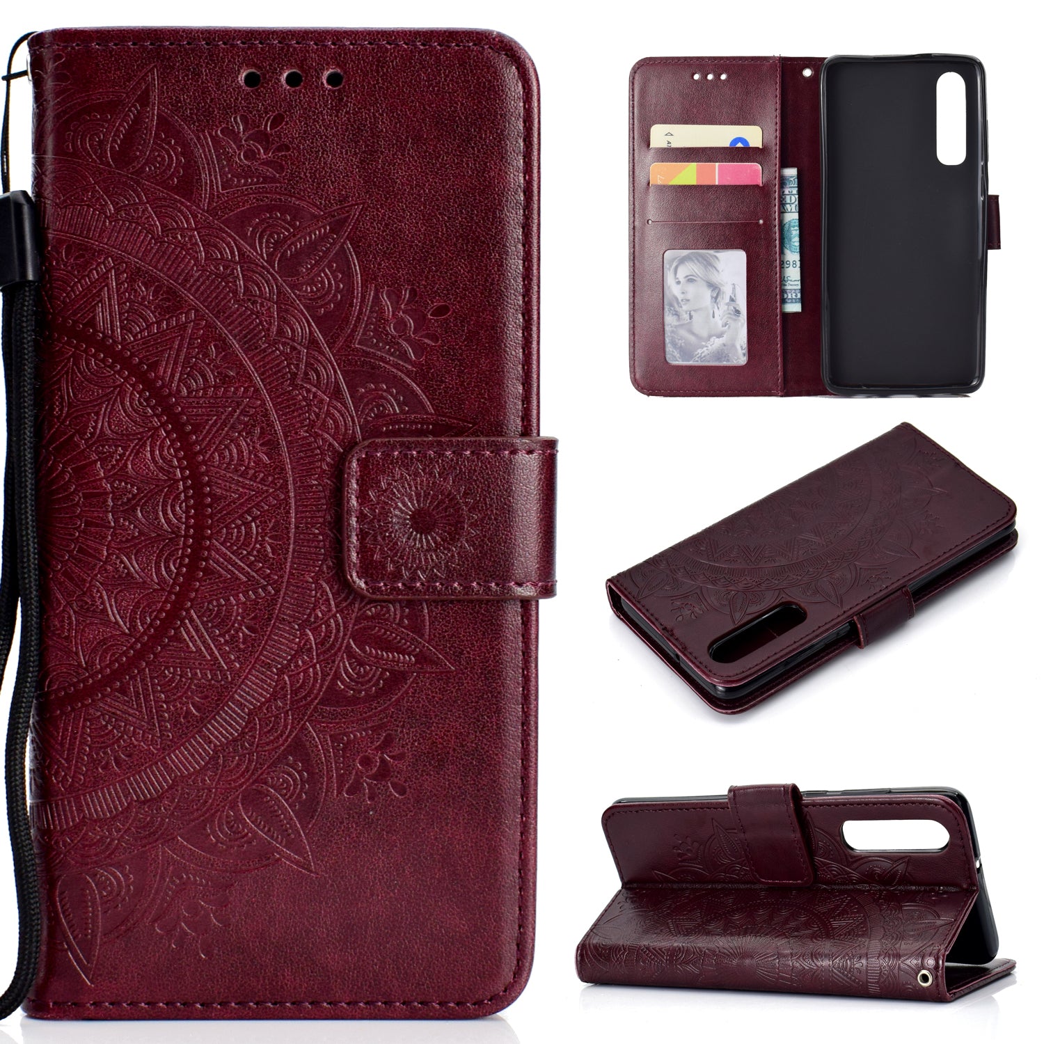 For Huawei P30 Mobile Case Mandala Flower Wallet PU Leather Case