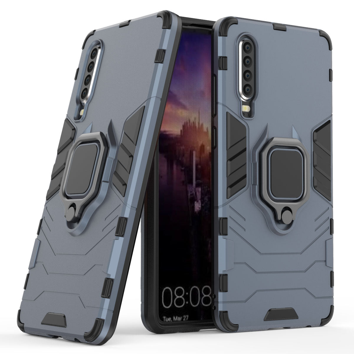 For Huawei P30 Finger Ring Kickstand PC + TPU Hybrid Mobile Phone Case