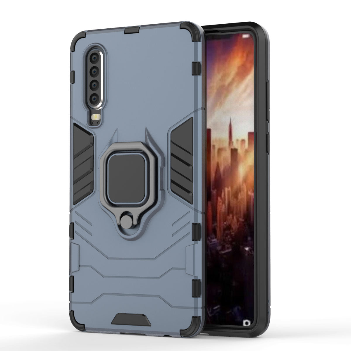For Huawei P30 Finger Ring Kickstand PC + TPU Hybrid Mobile Phone Case
