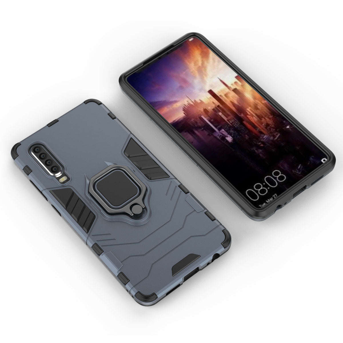 For Huawei P30 Finger Ring Kickstand PC + TPU Hybrid Mobile Phone Case