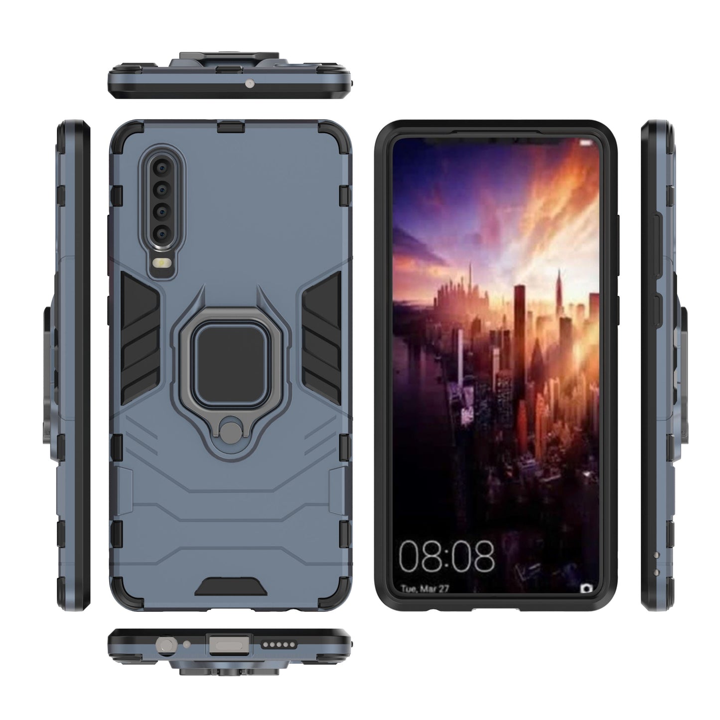 For Huawei P30 Finger Ring Kickstand PC + TPU Hybrid Mobile Phone Case