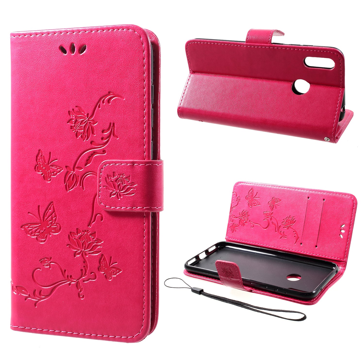 For Huawei Y7 (2019) Imprint Butterfly Flower Leather Phone Case [Wallet Stand]