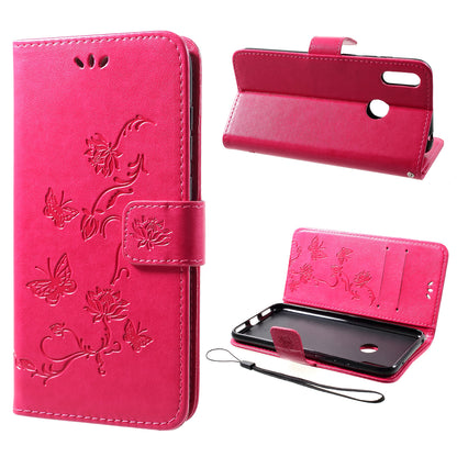 For Huawei Y7 (2019) Imprint Butterfly Flower Leather Phone Case [Wallet Stand]