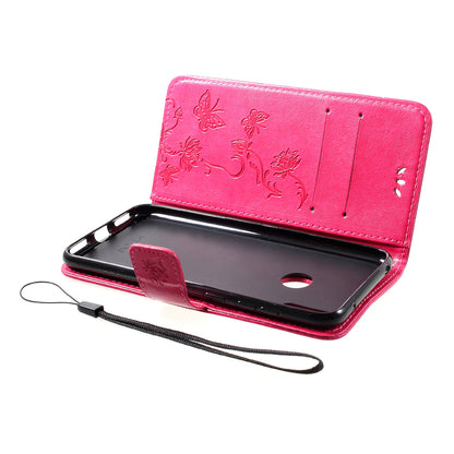 For Huawei Y7 (2019) Imprint Butterfly Flower Leather Phone Case [Wallet Stand]