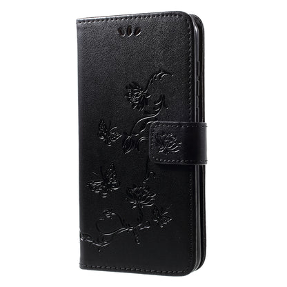 For Huawei Y7 (2019) Imprint Butterfly Flower Leather Phone Case [Wallet Stand]