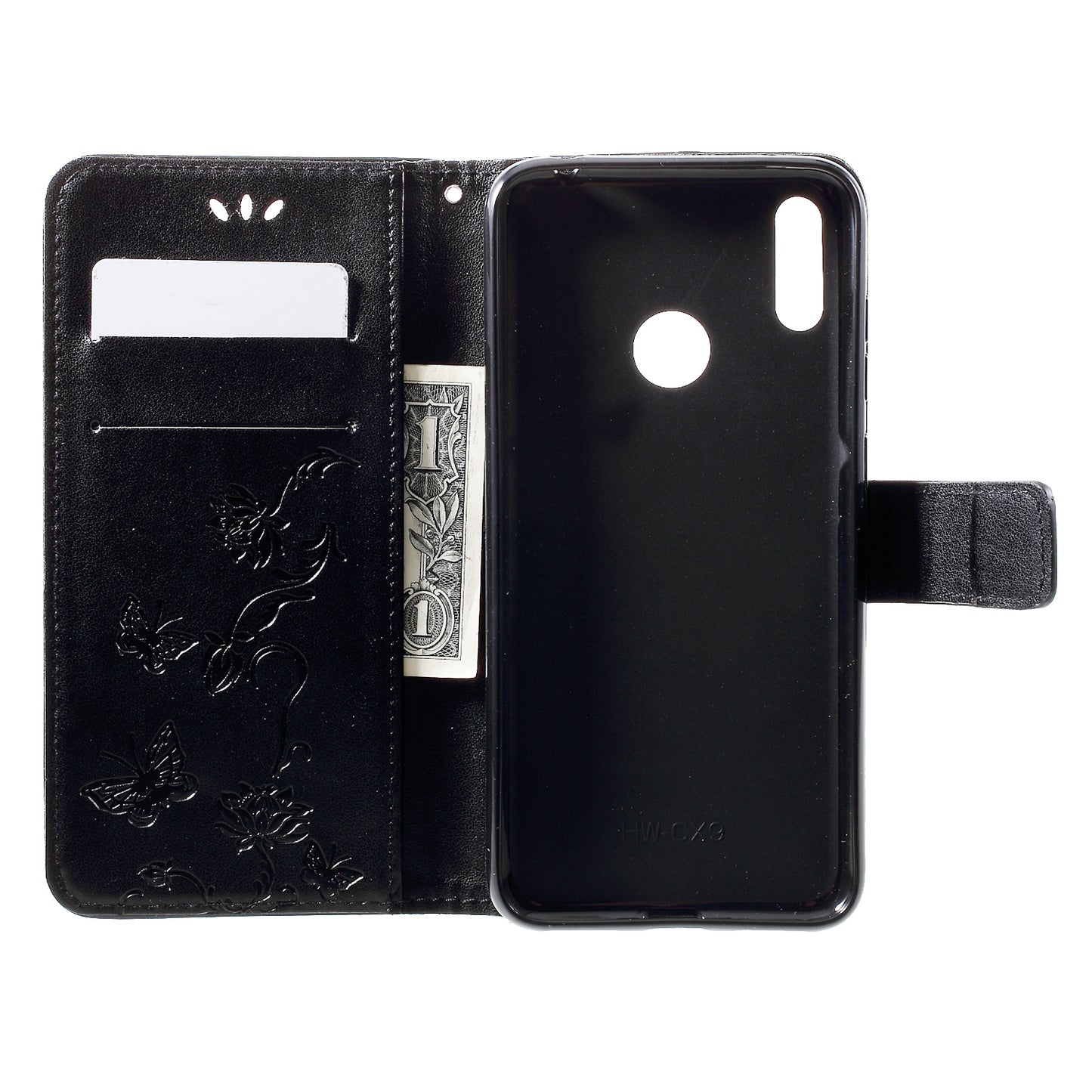 For Huawei Y7 (2019) Imprint Butterfly Flower Leather Phone Case [Wallet Stand]