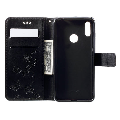 For Huawei Y7 (2019) Imprint Butterfly Flower Leather Phone Case [Wallet Stand]