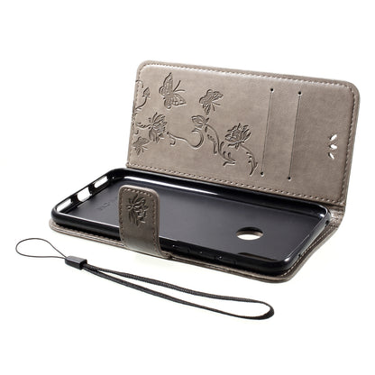 For Huawei Y7 (2019) Imprint Butterfly Flower Leather Phone Case [Wallet Stand]