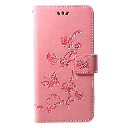 For Huawei Y7 (2019) Imprint Butterfly Flower Leather Phone Case [Wallet Stand]