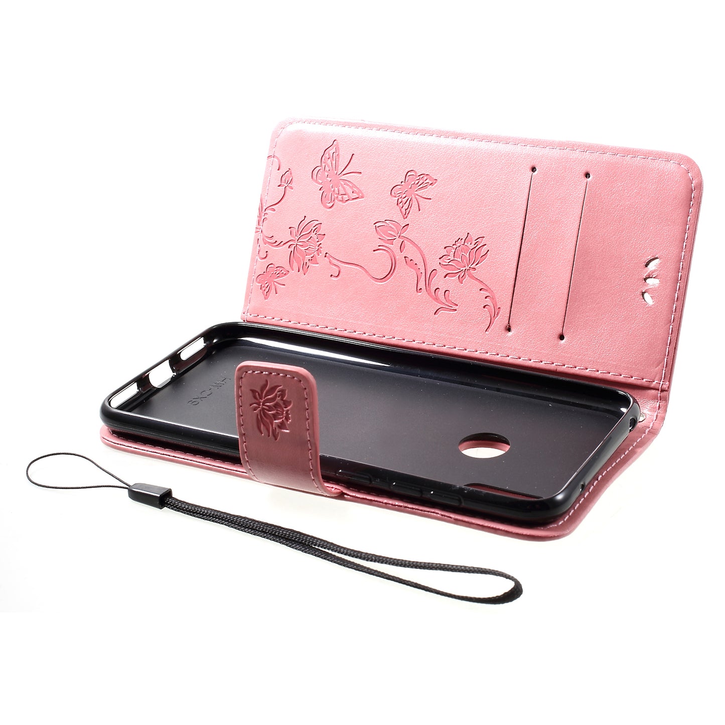 For Huawei Y7 (2019) Imprint Butterfly Flower Leather Phone Case [Wallet Stand]