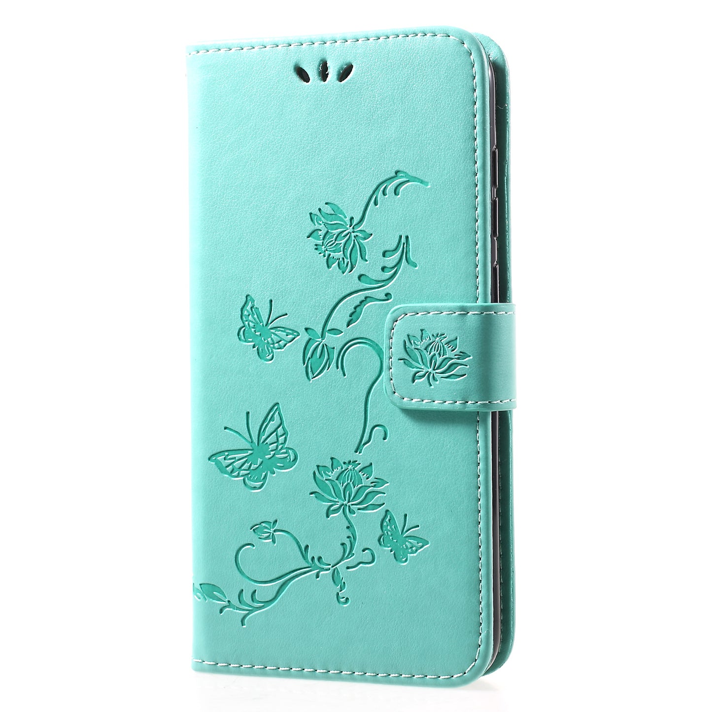 For Huawei Y7 (2019) Imprint Butterfly Flower Leather Phone Case [Wallet Stand]