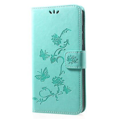 For Huawei Y7 (2019) Imprint Butterfly Flower Leather Phone Case [Wallet Stand]