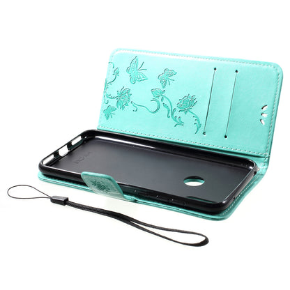 For Huawei Y7 (2019) Imprint Butterfly Flower Leather Phone Case [Wallet Stand]