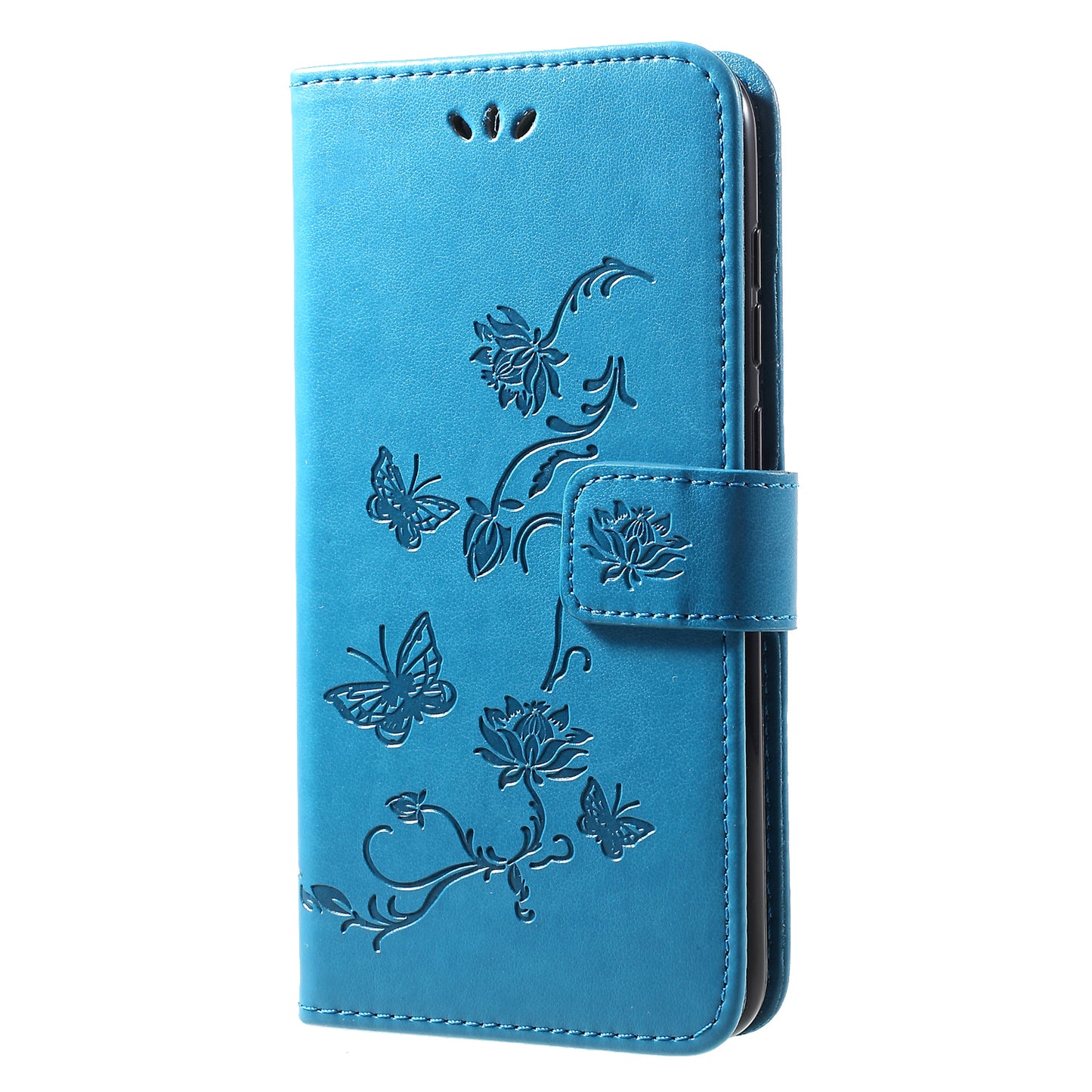 For Huawei Y7 (2019) Imprint Butterfly Flower Leather Phone Case [Wallet Stand]