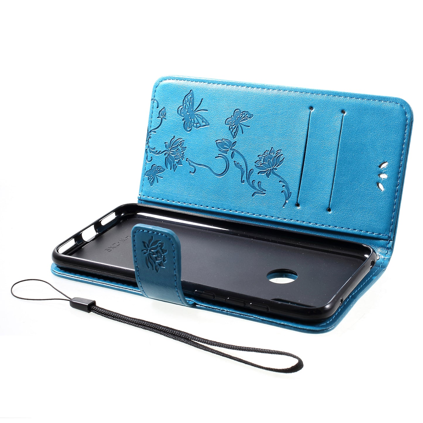 For Huawei Y7 (2019) Imprint Butterfly Flower Leather Phone Case [Wallet Stand]