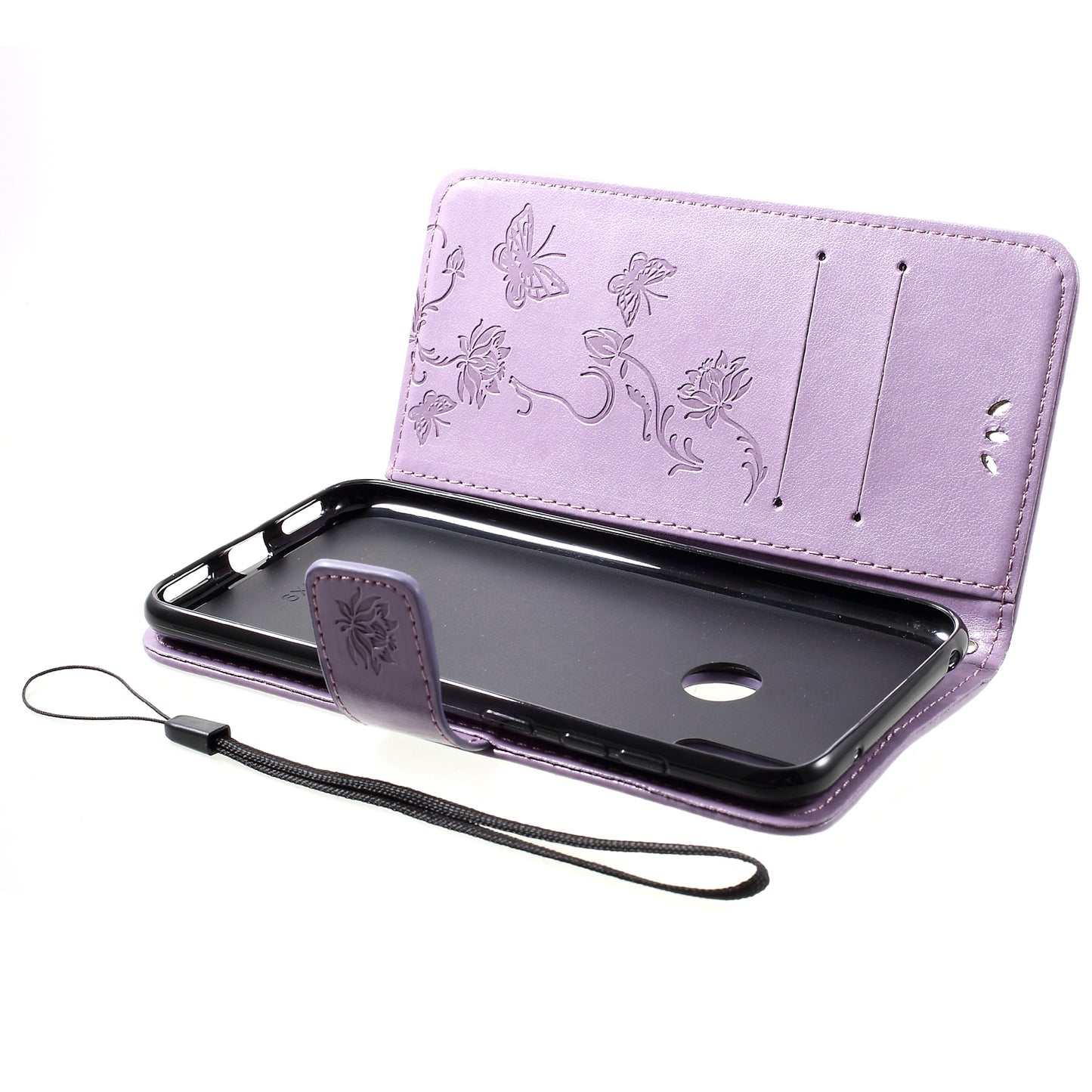 For Huawei Y7 (2019) Imprint Butterfly Flower Leather Phone Case [Wallet Stand]
