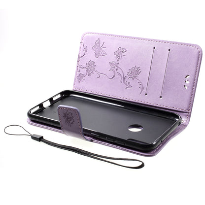 For Huawei Y7 (2019) Imprint Butterfly Flower Leather Phone Case [Wallet Stand]