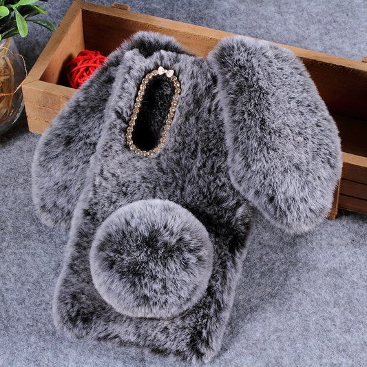 Rabbit Shape Fluffy Fur Coated Rhinestone TPU Case for Huawei P30