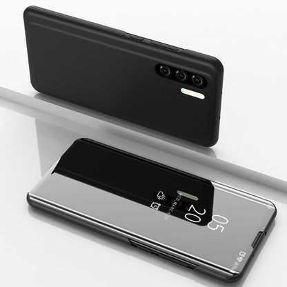 For Huawei P30 Pro Plated Mirror Surface View Window Leather Cell Phone Cover Anti-Drop Protection