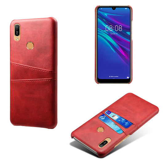 For Huawei Y6 (2019, with Fingerprint Sensor) / Y6 Prime (2019) PU Leather Coated PC Mobile Casing with Dual Card Slots